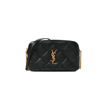 YSL MINI BECKY DOUBLE ZIP BAG IN GRAINED QUILTED LAMBSKIN 608941 (19*11*5cm)